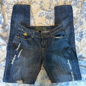Dereon Dark Blue Distressed Mid Rise Skinny Jeans